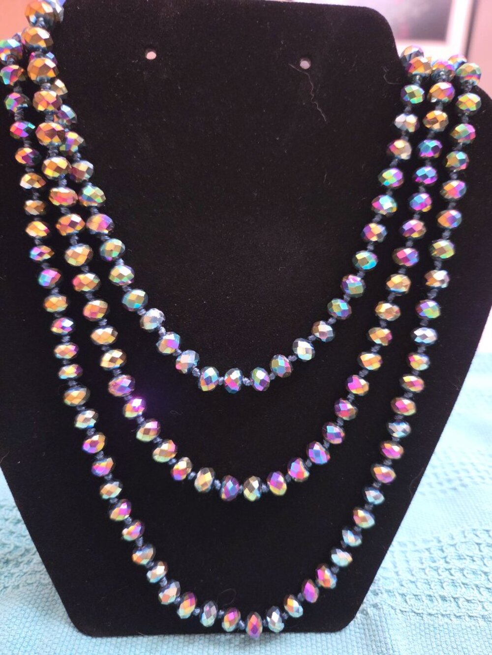 Long Beaded Necklace - Iridescent Plastic Beads - 56" - NWT